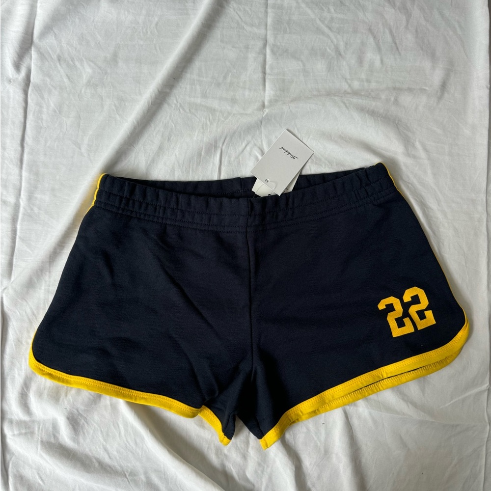 Navy and Yellow Women's Athletic Shorts